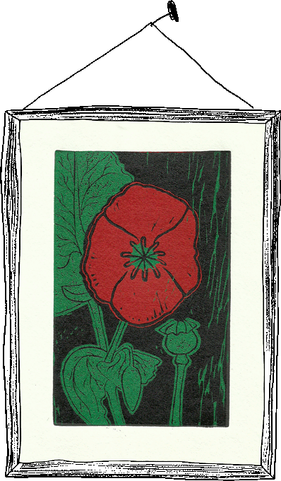 LinoCutPrint of Red Poppy Linoprint of Flower SchrapelArt by PinkWaterFairy