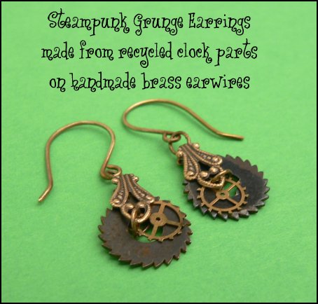 Black Cog Grunge Steampunk Earrings