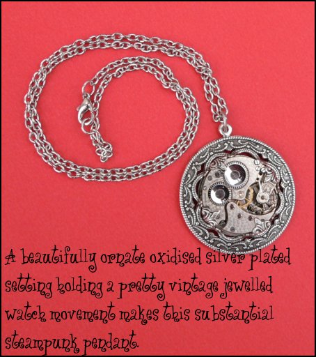 Georgina - ornate Victorian style silver ox steampunk pendant necklace
