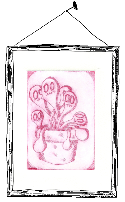 Potted drypoint print by PinkWaterFairy SomethingSlightlyOdd weird goth emo fungus