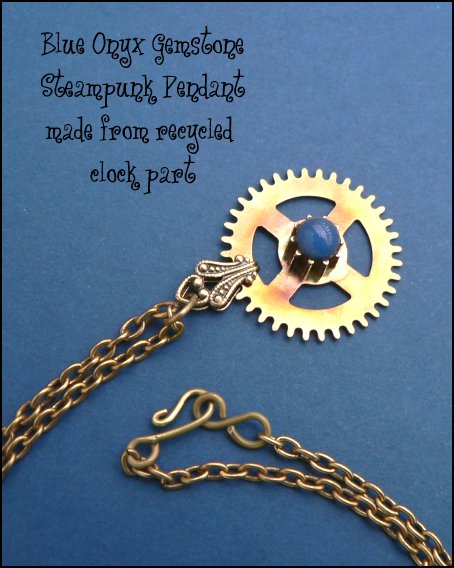 Blue Onyx Steampunk Pendant Necklace