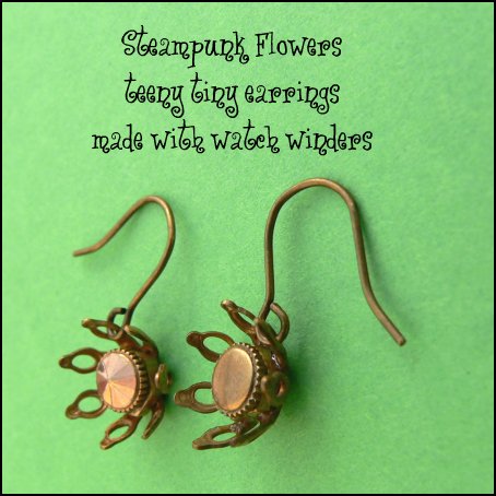 Brass Flower Watch Winder Steampunk Earrings