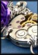 Decadent steampunk bracelet featuring gorgeous violet purple roses and a swooping swallow, ornamented with tiny purple velvet swarovski crystals.