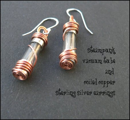 Sterling Silver and Coiled Copper Vacuum Tube Steampunk Earrings