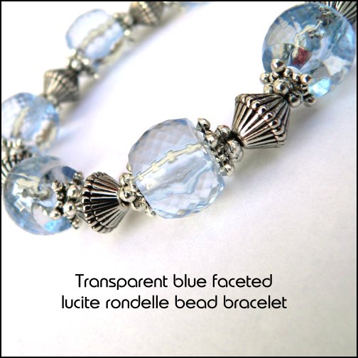bracelet made with transparent pastel blue faceted rondelle lucite beads