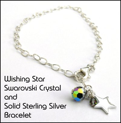 Wishing Star - Swarovski Crystal Solid Sterling Silver Star Charm Bracelet