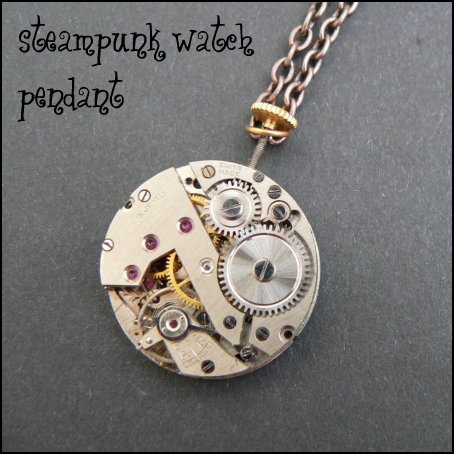 Steampunk pendant made from re-cycled Swiss made 15 jewelled watch movement hanging on an antique copper effect chain