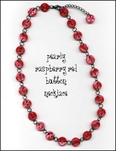 tiny pearly raspberry red button necklace