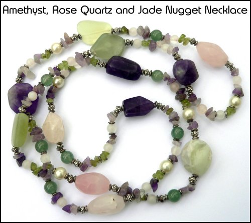 Amethyst Rose Quartz and Jade Semi Precious Gemstone Necklace