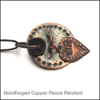 Handforged Copper Pendant Peace Love Heart by PinkWaterFairy